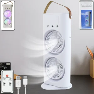 Electric Fan Desktop Double-Head Powerful Air (1 Pc / With Remote / Plug and Play)
