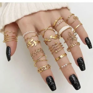 Gold plated Knuckle Rings Chunky Ring set for Women 22PCS Multiple Sizes