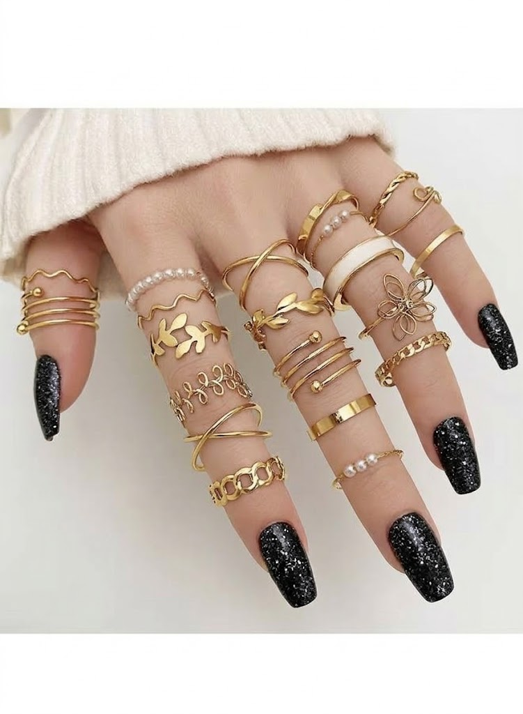 Gold plated Knuckle Rings Chunky Ring set for Women 22PCS Multiple Sizes
